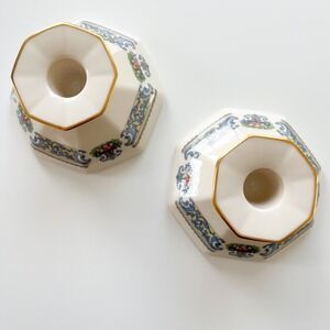 Lenox Set of 2 Autumn Octagonal Porcelain Candle Stick Holders 24K Gold